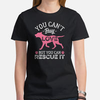 Pit Bull Dog Themed Clothes - Gifts for Bully Dog Lovers - Canine Tee Shirts For Humans - You Can't Buy Love But Can Rescue It T-Shirt - Black, Women