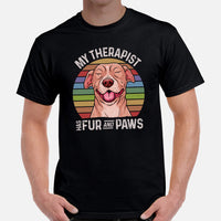 Pit Bull Dog Themed Clothes - Gifts for Bully Dog Lovers - Funny Canine Tee Shirts For Humans - My Therapist Has Fur And Paws T-Shirt - Black, Men