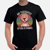 Pit Bull Dog Themed Clothes - Gifts for Bully Dog Lovers - Funny Canine Tee Shirts For Humans - My Therapist Has Fur And Paws T-Shirt - Black, Men