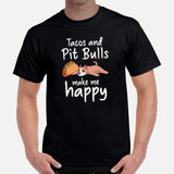 Pit Bull Dog Themed Clothes - Gifts for Bully Dog Lovers - Funny Canine Tee Shirts For Humans - Tacos And Pitbull Make Me Happy T-Shirt - Black, Men