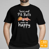 Pit Bull Dog Themed Clothes - Gifts for Bully Dog Lovers - Funny Canine Tee Shirts For Humans - Tacos And Pitbull Make Me Happy T-Shirt - Black, Plus Size