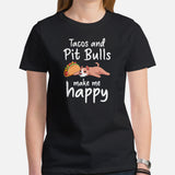 Pit Bull Dog Themed Clothes - Gifts for Bully Dog Lovers - Funny Canine Tee Shirts For Humans - Tacos And Pitbull Make Me Happy T-Shirt - Black, Women