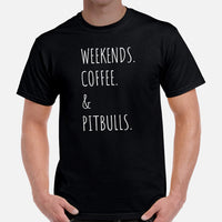 Pit Bull Dog Themed Clothes - Gifts for Bully Dog Lovers - Funny Canine Tee Shirts For Humans - Weekends, Coffee And Pitbulls T-Shirt - Black, Men