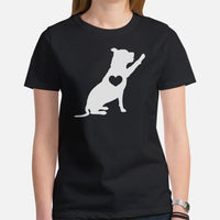Pit Bull Dog Themed Clothes - Gifts for Bully Dog Moms, Dads & Lovers - Canine Tee Shirts For Humans - Cute Puppy High-fives T-Shirt - Black, Women