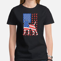Pit Bull Dog Themed Clothes - Gifts for Bully Dog Moms, Dads & Lovers - Canine Tee Shirts For Humans - Pitbull US Flag Themed T-Shirt - Black, Women