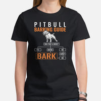 Pit Bull Dog Themed Clothes - Gifts for Bully Dog Moms, Dads & Lovers - Funny Canine Tee Shirts For Humans - Barking Guide T-Shirt - Black, Women