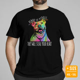 Pit Bull Dog Themed Clothes - Gifts for Bully Dog Moms, Dads & Lovers - Funny Canine Tee Shirts For Humans - Beware Of Pitbull T-Shirt - Black, Plus Size