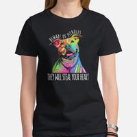 Pit Bull Dog Themed Clothes - Gifts for Bully Dog Moms, Dads & Lovers - Funny Canine Tee Shirts For Humans - Beware Of Pitbull T-Shirt - Black, Women