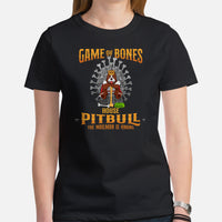 Pit Bull Dog Themed Clothes - Gifts for Bully Dog Moms, Dads & Lovers - Funny Canine Tee Shirts For Humans - Game Of Bones T-Shirt - Black, Women
