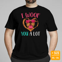 Pit Bull Dog Themed Clothes - Gifts for Bully Dog Moms, Dads & Lovers - Funny Canine Tee Shirts For Humans - I Woof You A Lot T-Shirt - Black, Plus Size