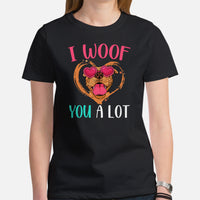 Pit Bull Dog Themed Clothes - Gifts for Bully Dog Moms, Dads & Lovers - Funny Canine Tee Shirts For Humans - I Woof You A Lot T-Shirt - Black, Women