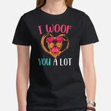 Pit Bull Dog Themed Clothes - Gifts for Bully Dog Moms, Dads & Lovers - Funny Canine Tee Shirts For Humans - I Woof You A Lot T-Shirt - Black, Women