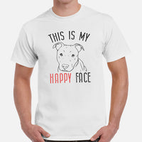 Pit Bull Dog Themed Clothes - Gifts for Bully Dog Moms, Dads & Lovers - Funny Canine Tee Shirts For Humans - My Happy Face T-Shirt - White, Men