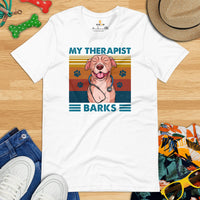 Pit Bull Dog Themed Clothes - Gifts for Bully Dog Moms, Dads & Lovers - Funny Canine Tee Shirts For Humans - My Therapist Barks T-Shirt - White