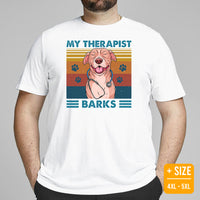 Pit Bull Dog Themed Clothes - Gifts for Bully Dog Moms, Dads & Lovers - Funny Canine Tee Shirts For Humans - My Therapist Barks T-Shirt - White, Plus Size