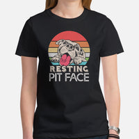 Pit Bull Dog Themed Clothes - Gifts for Bully Dog Moms, Dads & Lovers - Funny Canine Tee Shirts For Humans - Resting Pit Face T-Shirt - Black, Women