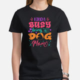Pit Bull Dog Themed Clothes - Gifts for Bully Dog Moms & Lovers - Funny Canine Tee Shirts For Humans - Kinda Busy Being A Dog Mom Shirt - Black, Women