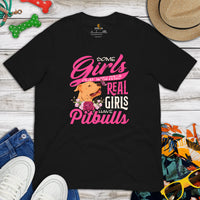 Pit Bull Dog Themed Clothes - Gifts for Bully Dog Moms & Lovers - Funny Canine Tee Shirts For Humans - Real Girls Have Pitbulls T-Shirt - Black