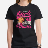 Pit Bull Dog Themed Clothes - Gifts for Bully Dog Moms & Lovers - Funny Canine Tee Shirts For Humans - Real Girls Have Pitbulls T-Shirt - Black, Women