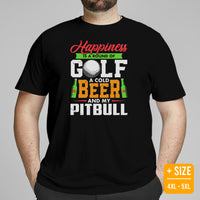 Pit Bull Dog Themed Clothes - Gifts for Dog Lovers - Canine Tee Shirts For Humans - Happiness Is A Round Of A Cold Beer & Pitbull Shirt - Black, Plus Size