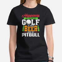 Pit Bull Dog Themed Clothes - Gifts for Dog Lovers - Canine Tee Shirts For Humans - Happiness Is A Round Of A Cold Beer & Pitbull Shirt - Black, Women