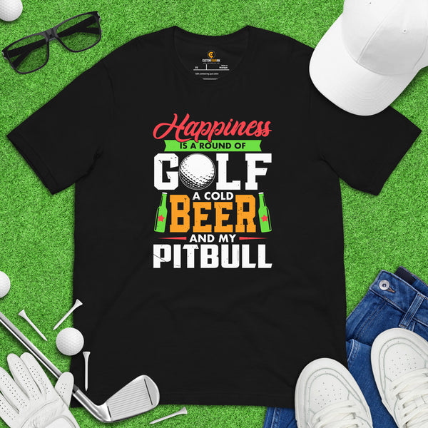 Pit Bull Dog Themed Clothes - Gifts for Dog Lovers - Canine Tee Shirts For Humans - Happiness Is A Round Of A Cold Beer & Pitbull Shirt - Black