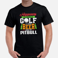 Pit Bull Dog Themed Clothes - Gifts for Dog Lovers - Canine Tee Shirts For Humans - Happiness Is A Round Of A Cold Beer & Pitbull Shirt - Black, Men