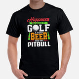 Pit Bull Dog Themed Clothes - Gifts for Dog Lovers - Canine Tee Shirts For Humans - Happiness Is A Round Of A Cold Beer & Pitbull Shirt - Black, Men