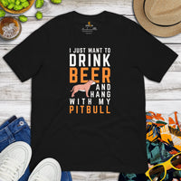 Pit Bull Dog Themed Clothes - Gifts for Dog Lovers - Canine Tee Shirts For Humans - I Just Want To Drink Beer & Hang With My Dog Shirt - Black