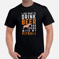 Pit Bull Dog Themed Clothes - Gifts for Dog Lovers - Canine Tee Shirts For Humans - I Just Want To Drink Beer & Hang With My Dog Shirt - Black, Men