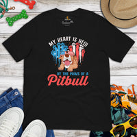 Pit Bull Dog Themed Clothes - Gifts for Dog Lovers - Canine Tee Shirts For Humans - My Heart Is Held By The Paws Of A Pitbull T-Shirt - Black