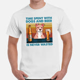 Pit Bull Dog Themed Clothes - Gifts for Dog Lovers - Canine Tee Shirts For Humans - Time Spent With Dogs & Beer Is Never Wasted T-Shirt - White, Men