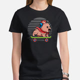 Pit Bull Dog Themed Clothes - Gifts for Skaters & Bully Dog Lovers - Funny Canine Tee Shirts For Humans - Cute Puppy Skating T-Shirt - Black, Women