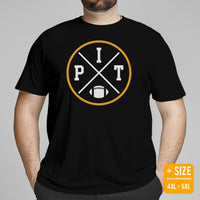 Pittsburgh Football Emblem Fanatic Vintage Graphic T-Shirt: Retro Style, Ideal Gifts for Him & Her, Football Fans - Game Day Shirt - Black, Plus Size