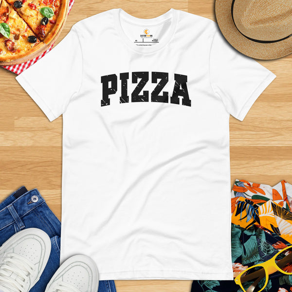 Pizza Shirt - Foodie Gift Ideas, Presents For Foodies, Pizza Makers & Junk Food Lovers - Pizza Typography Tee Shirt - White