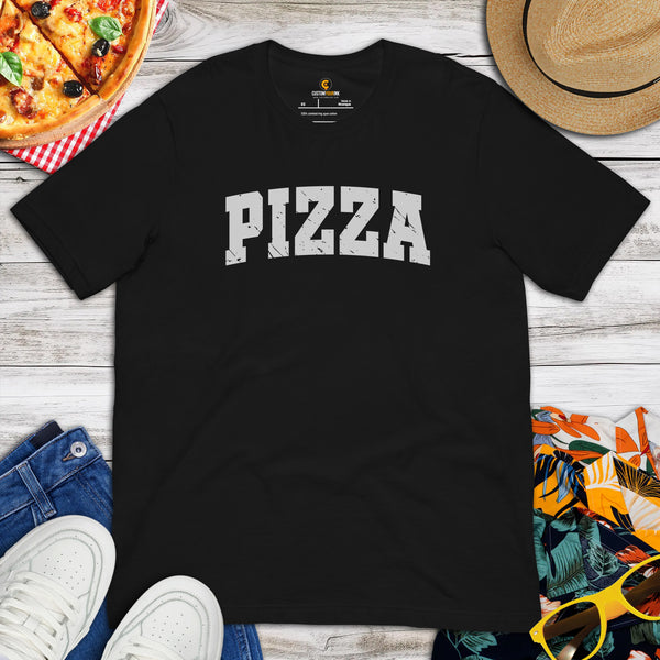 Pizza Shirt, Outfit & Clothes - Foodie Gift Ideas, Presents For Foodies, Pizza Makers & Junk Food Lovers - Pizza Typography Tee Shirt - Black