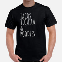 Poodle Dog Themed Clothes & Attire - Canine Tee Shirts For Humans - Gifts for Dog Lovers & Owners - Tacos, Tequila And Poodles T-Shirt - Black, Men