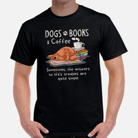 Poodle Dog Themed Clothes & Attire - Funny Canine Tee Shirts For Humans - Gifts for Book & Dog Lovers - Dogs, Books And Coffee T-Shirt - Black, Men