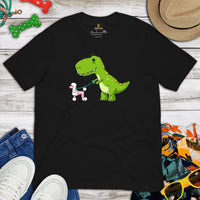 Poodle Dog Themed Clothes & Attire - Funny Canine Tee Shirts For Humans - Gifts for Dog Lovers - Cute Dinosaur Walking A Poodle T-Shirt - Black