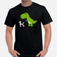 Poodle Dog Themed Clothes & Attire - Funny Canine Tee Shirts For Humans - Gifts for Dog Lovers - Cute Dinosaur Walking A Poodle T-Shirt - Black, Men