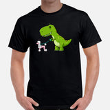 Poodle Dog Themed Clothes & Attire - Funny Canine Tee Shirts For Humans - Gifts for Dog Lovers - Cute Dinosaur Walking A Poodle T-Shirt - Black, Men