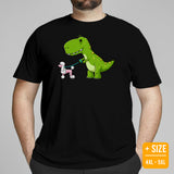 Poodle Dog Themed Clothes & Attire - Funny Canine Tee Shirts For Humans - Gifts for Dog Lovers - Cute Dinosaur Walking A Poodle T-Shirt - Black, Plus Size