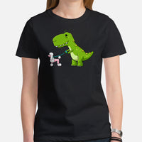 Poodle Dog Themed Clothes & Attire - Funny Canine Tee Shirts For Humans - Gifts for Dog Lovers - Cute Dinosaur Walking A Poodle T-Shirt - Black, Women