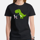 Poodle Dog Themed Clothes & Attire - Funny Canine Tee Shirts For Humans - Gifts for Dog Lovers - Cute Dinosaur Walking A Poodle T-Shirt - Black, Women