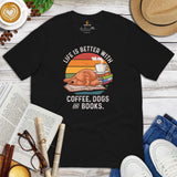 Poodle Dog Themed Clothes - Canine Tee Shirts For Humans - Gifts for Dog Lovers - Life Is Better With Books, Coffee And Dogs T-Shirt - Black