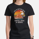 Poodle Dog Themed Clothes - Canine Tee Shirts For Humans - Gifts for Dog Lovers - Life Is Better With Books, Coffee And Dogs T-Shirt - Black, Women