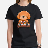 Poodle Dog Themed Clothes - Funny Canine Tee Shirts For Humans - Gifts for Dog Moms, Dads & Lovers - Cute Poodle Enjoying Sushi T-Shirt - Black, Women