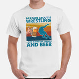 Pro Wrestling T-Shirt - Martial Arts Outfit, Clothes - Gifts for Wrestlers, Beer Lovers - All I Care About Is Wrestling And Beer Tee - White, Men