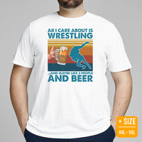 Pro Wrestling T-Shirt - Martial Arts Outfit, Clothes - Gifts for Wrestlers, Beer Lovers - All I Care About Is Wrestling And Beer Tee - White, Plus Size