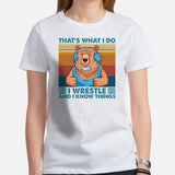 Pro Wrestling T-Shirt - Martial Arts Outfit, Clothes - Gifts for Wrestlers - Smokey The Bear Shirt - I Wrestle And I Know Things Tee - White, Women